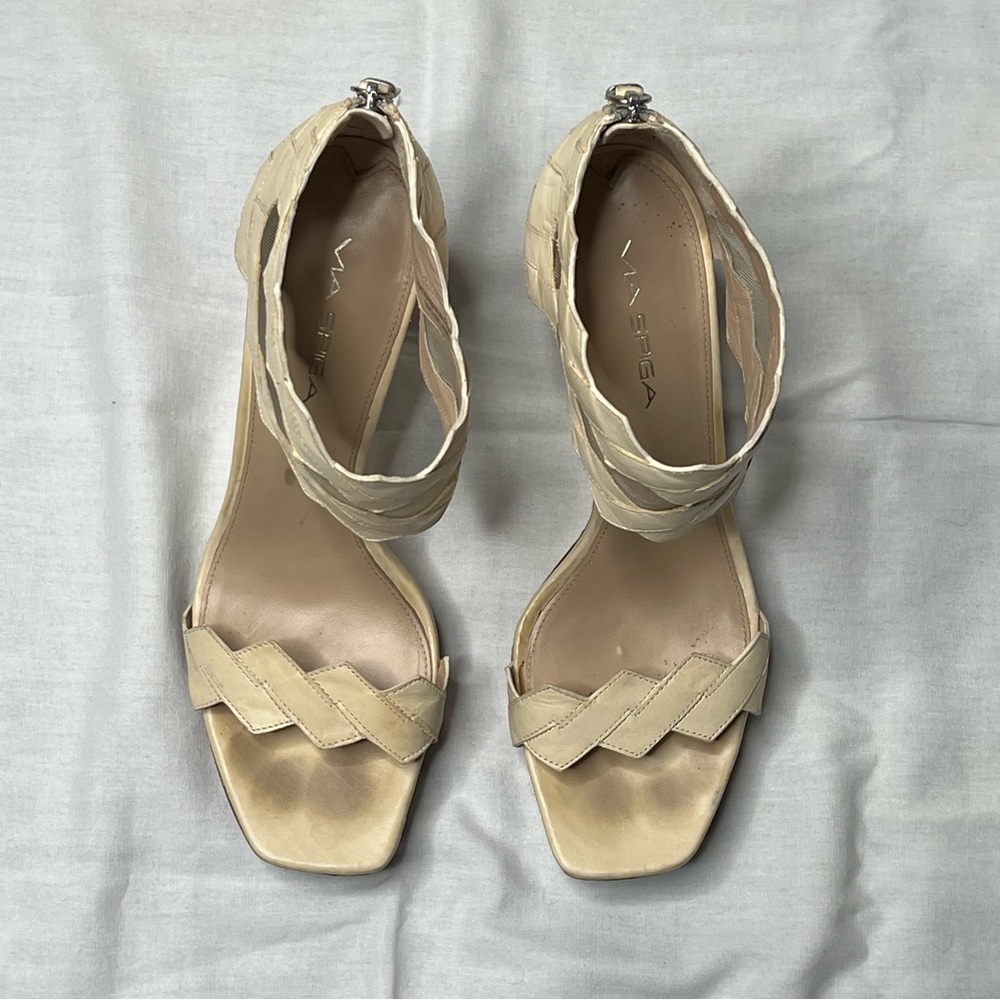 Via Spiga Cream Woven Platform Stiletto Sandals Sz 9